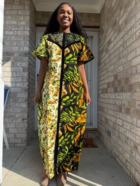 Tropical African Print Split-Panel Dress